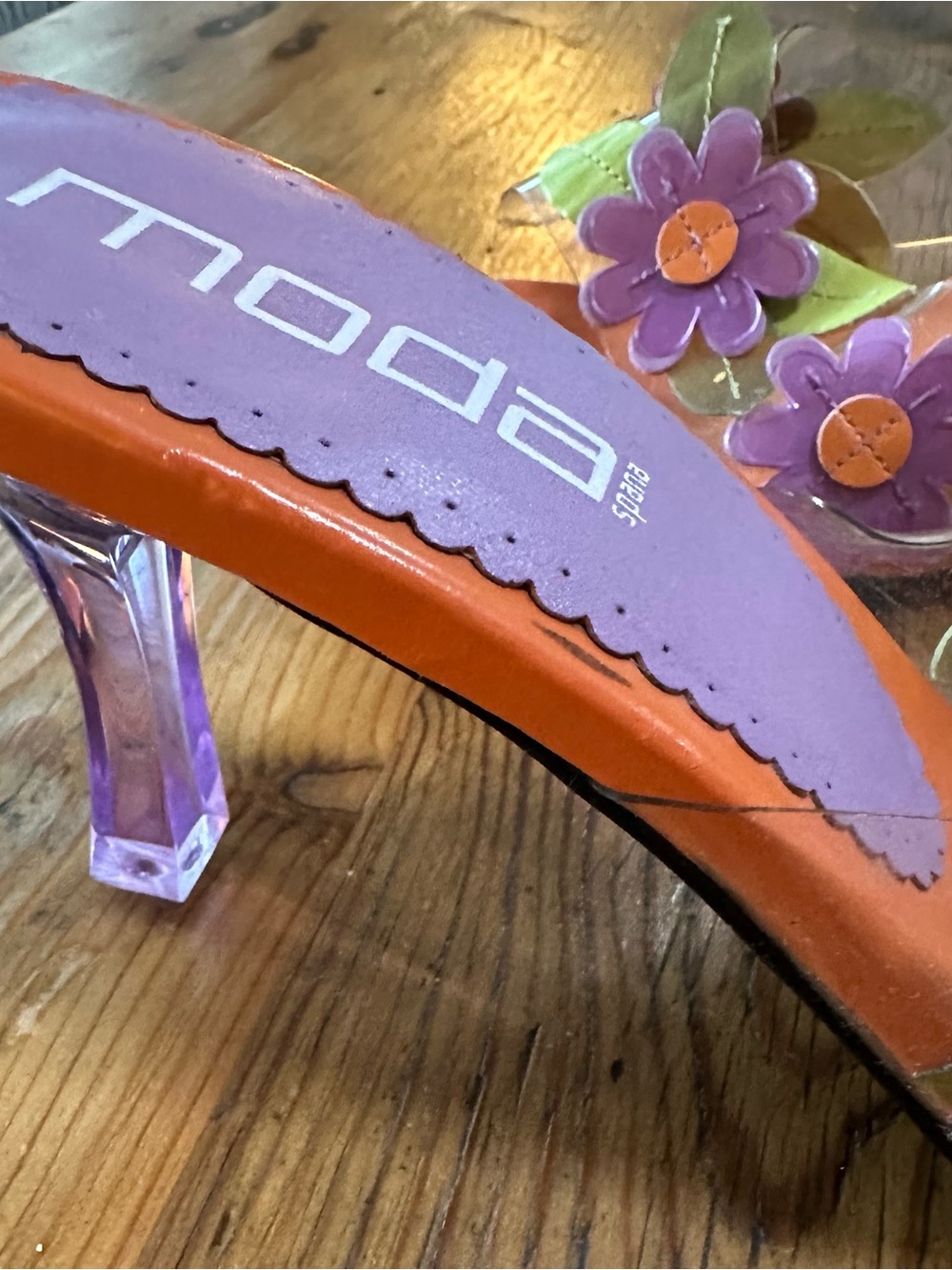 Floral Clear Strap Orange Sandals with Purple Accents. Beautiful Barbi colors! - Picture 2 of 6